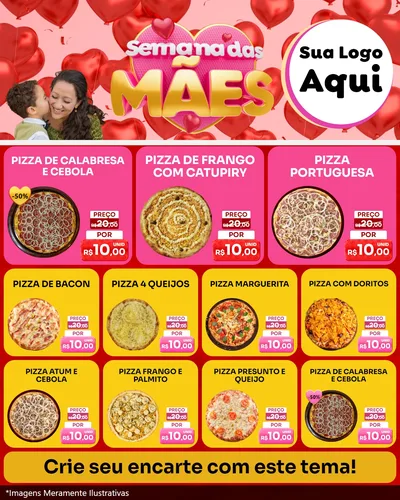 Modelo de Rede Social para Feed Instagram com o tema Semana Das Mães para Pizzaria