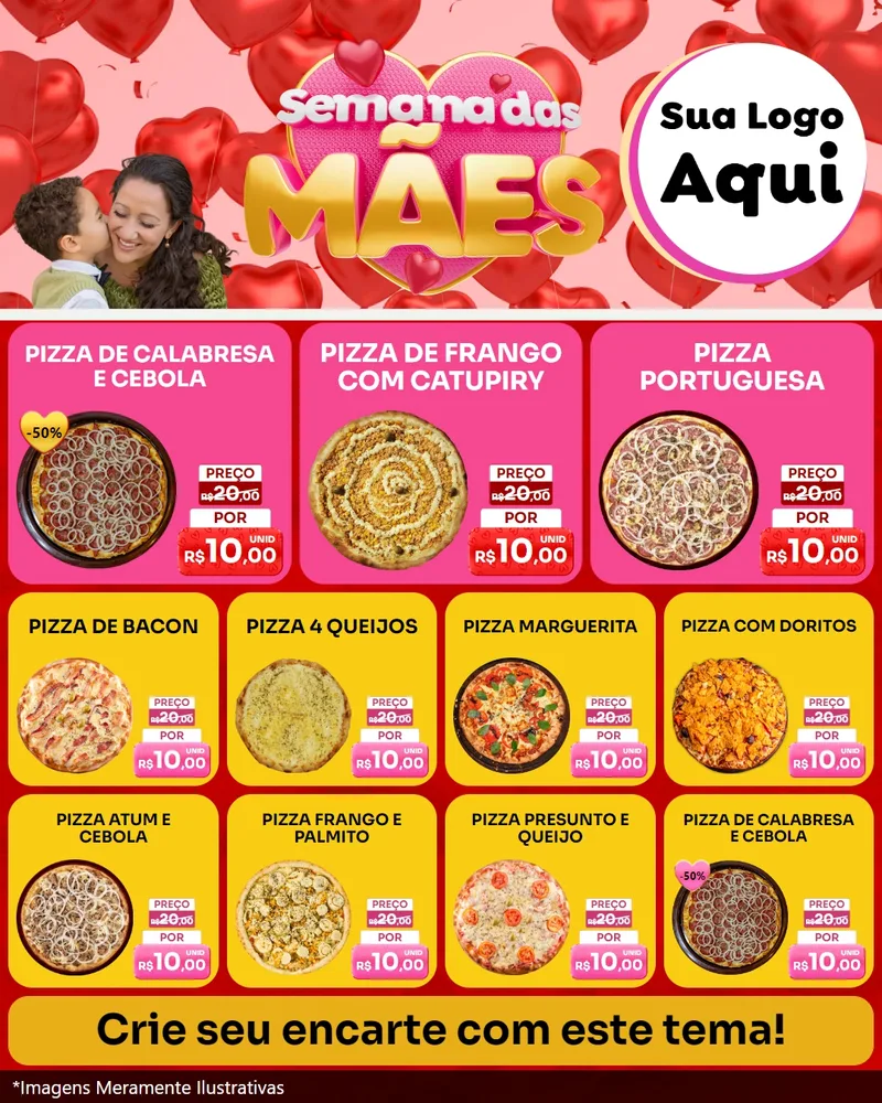 Modelo de Rede Social para Feed Instagram com o tema Semana Das Mães para Pizzaria