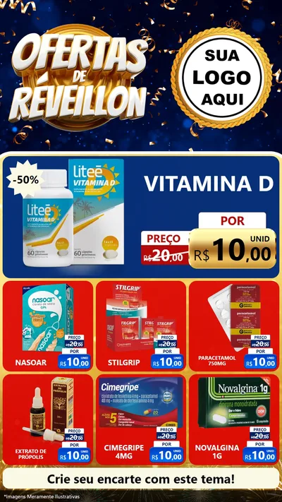 Modelo de Rede Social para Stories com o tema Ofertas de Réveillon para Farmácia