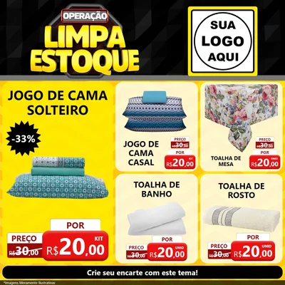 Modelo de Rede Social para Feed Facebook com o tema Operação Limpa Estoque para Cama, Mesa e Banho