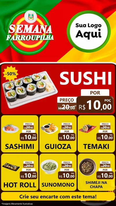 Modelo de Rede Social para Stories com o tema Semana Farroupilha para Comida japonesa