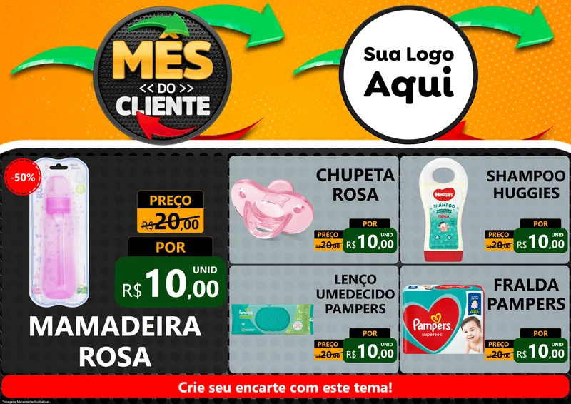 Modelo de Encarte para Encarte A4 Horizontal com o tema Mês do Cliente para Bebês