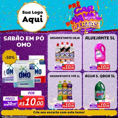 Modelo de Rede Social para Feed Facebook com o tema Pré Carnaval de Ofertas para Produtos de Limpeza