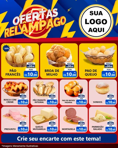 Modelo de Rede Social para Feed Instagram com o tema Ofertas Relâmpago para Padaria