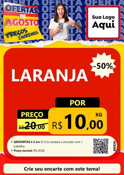 Modelo de Cartaz para Cartaz A4 Vertical com o tema Ofertas de Agosto - Preços Incríveis para Hortifrúti