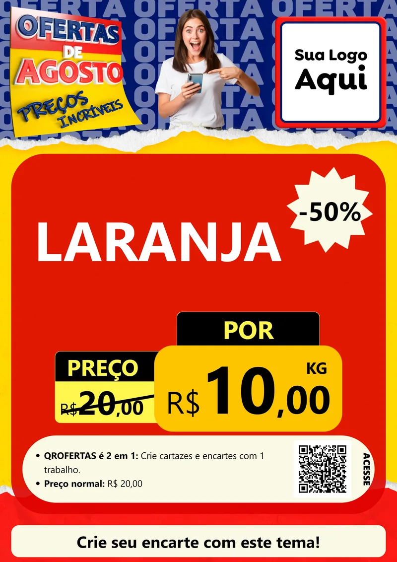 Modelo de Cartaz para Cartaz A4 Vertical com o tema Ofertas de Agosto - Preços Incríveis para Hortifrúti