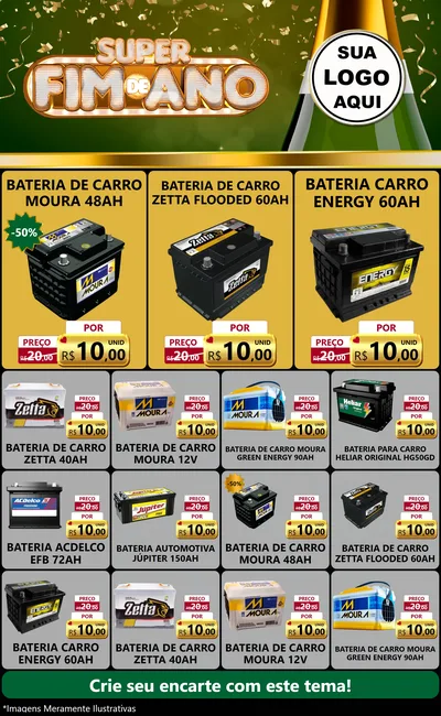 Modelo de Encarte para Encarte Grande com o tema Super Fim de Ano para Baterias Elétricas