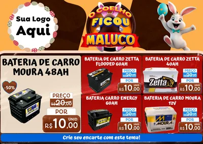 Modelo de Encarte para Encarte A4 Horizontal com o tema O Coelho Ficou Maluco - Páscoa para Baterias Elétricas