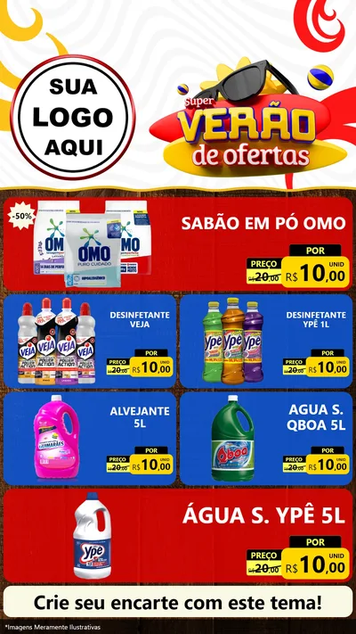 Modelo de TV para TV Vertical com o tema Super Verão de Ofertas para Produtos de Limpeza