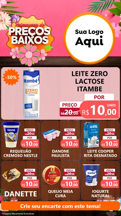 Modelo de Rede Social para Stories com o tema Primavera de Preços Baixos para Frios e Laticínios