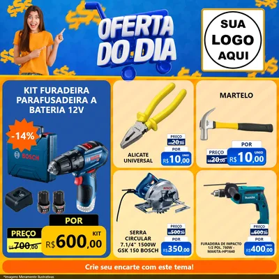 Modelo de Rede Social para Feed Facebook com o tema Oferta do Dia para Maquinas e Ferramentas