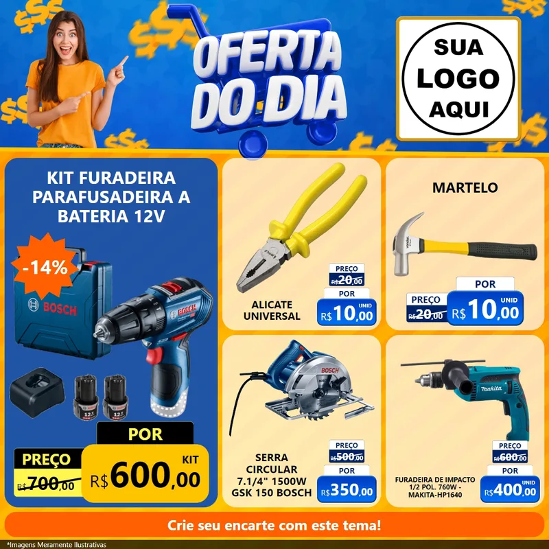 Modelo de Rede Social para Feed Facebook com o tema Oferta do Dia para Maquinas e Ferramentas