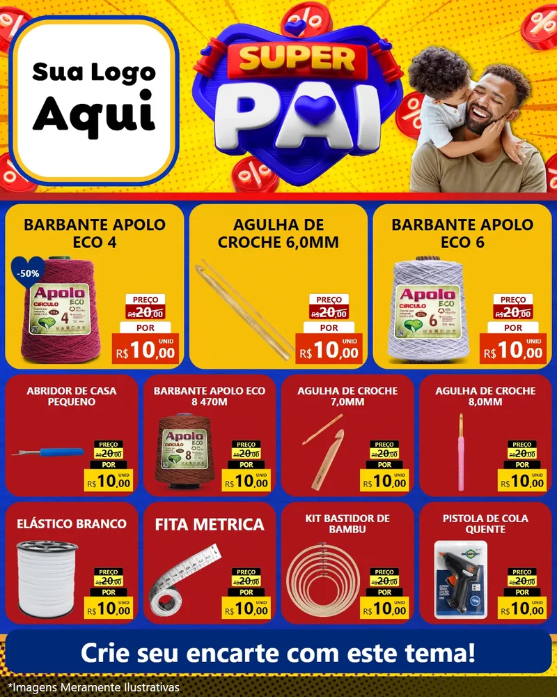 Modelo de Rede Social para Feed Instagram com o tema Super Pai para Armarinho e Aviamentos