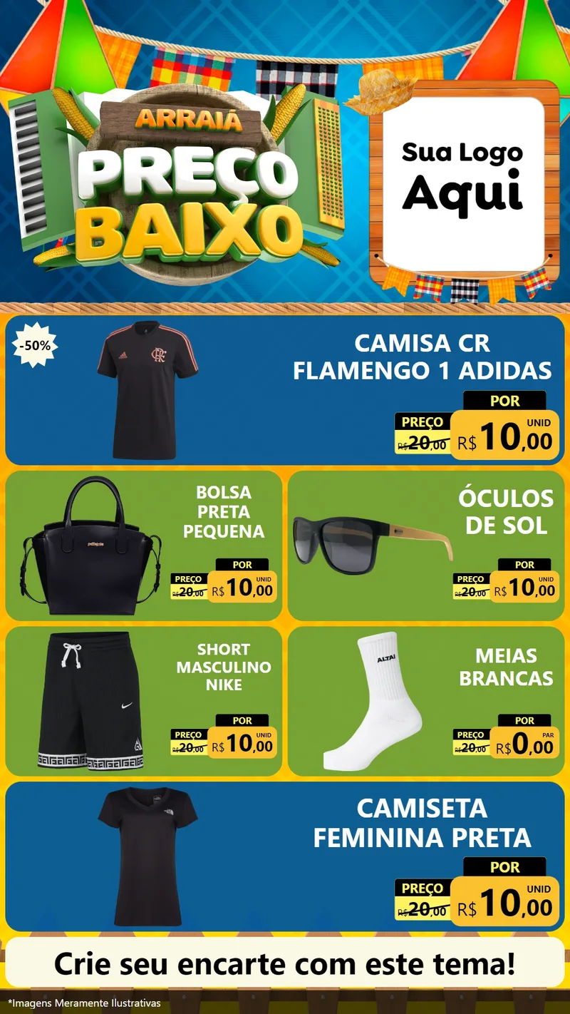 Modelo de TV para TV Vertical com o tema Arraiá de Preço Baixo - Junina para Roupas e acessórios