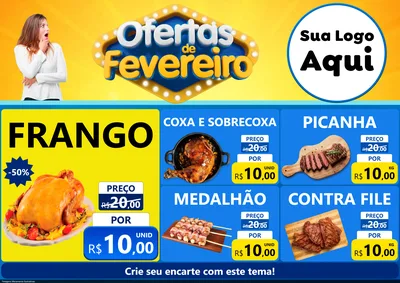 Modelo de Encarte para Encarte A4 Horizontal com o tema Ofertas de Fevereiro para Assados