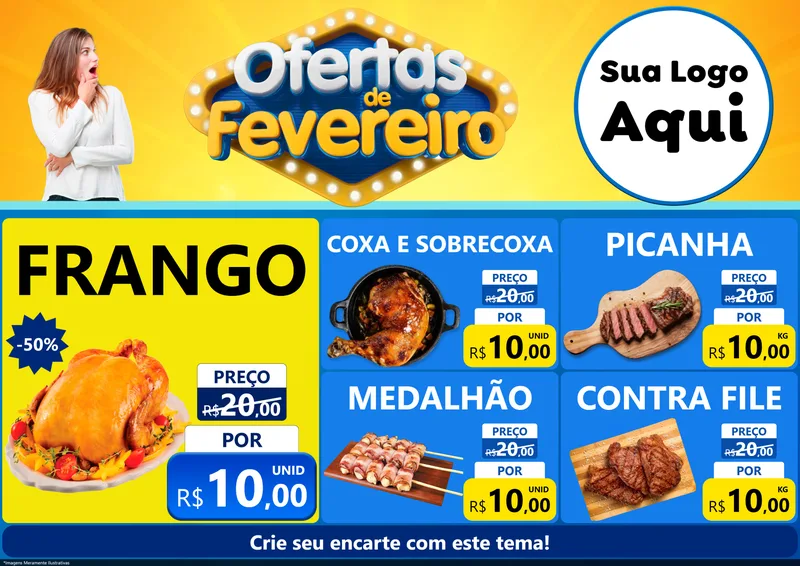 Modelo de Encarte para Encarte A4 Horizontal com o tema Ofertas de Fevereiro para Assados