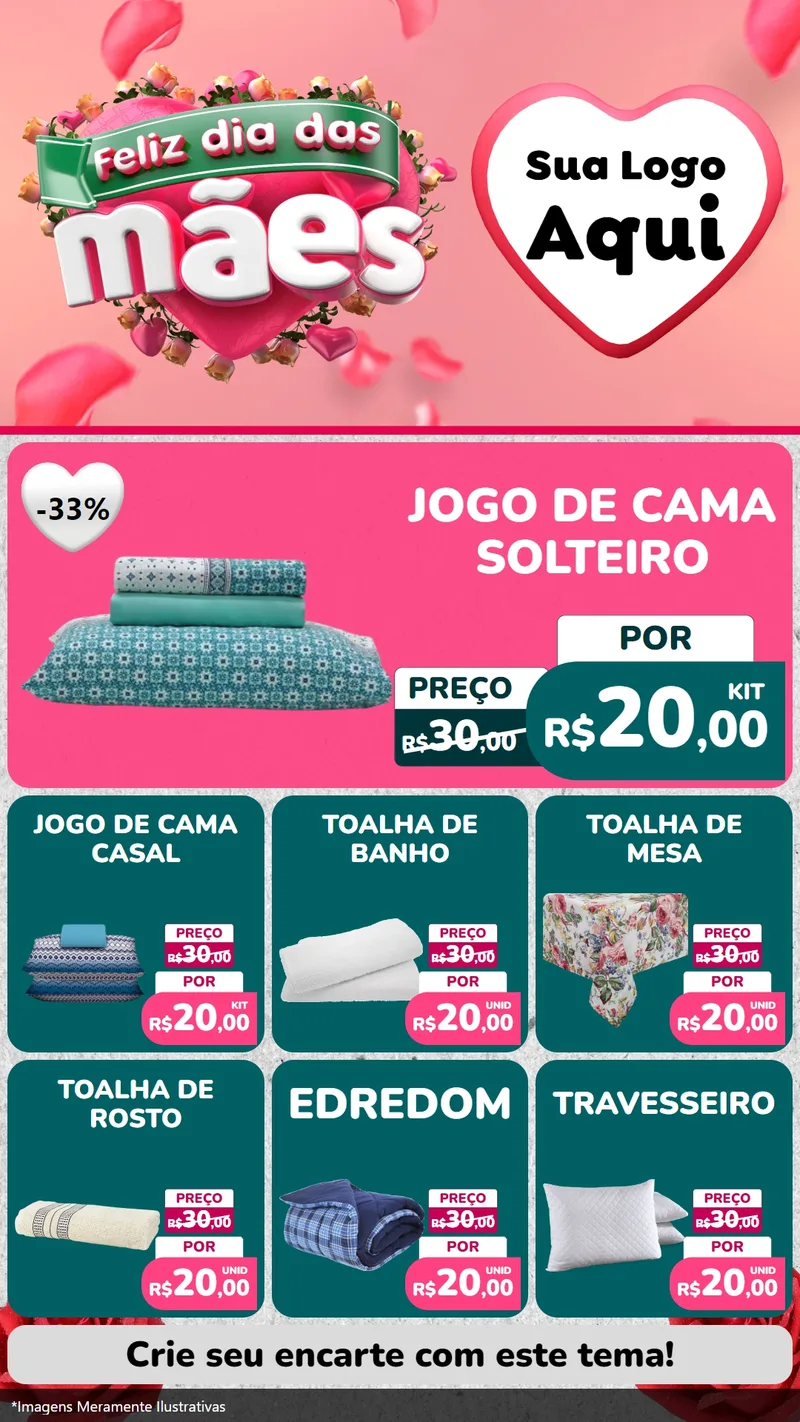 Modelo de Rede Social para Stories com o tema Feliz Dia das Mães para Cama, Mesa e Banho