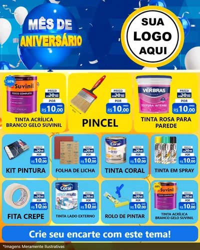 Modelo de Rede Social para Feed Instagram com o tema Mês de Aniversário para Tintas e Ferramentas