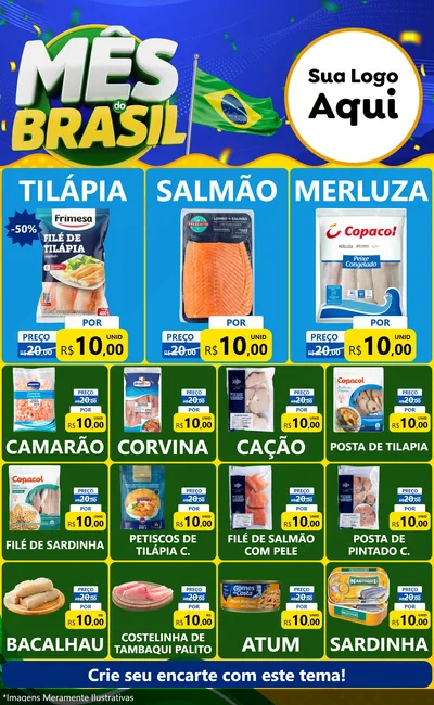 Modelo de Encarte para Encarte Grande com o tema Mês do Brasil para Peixaria