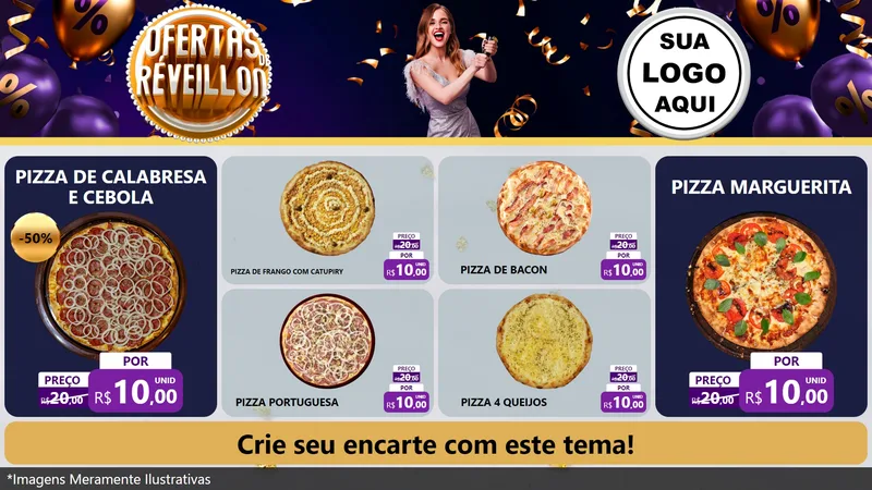 Modelo de TV para TV Horizontal com o tema Ofertas de Réveillon para Pizzaria