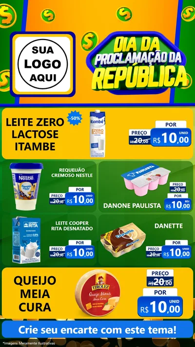 Modelo de TV para TV Vertical com o tema Dia Da Proclamação da República para Frios e Laticínios