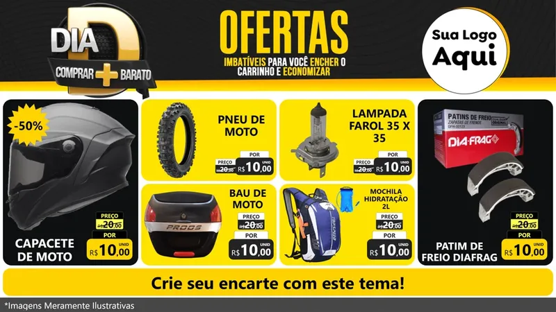 Modelo de TV para TV Horizontal com o tema Dia D Mais Economia para Moto peças