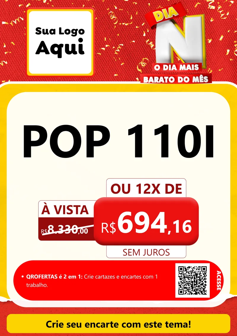 Modelo de Cartaz para Cartaz A4 Vertical com o tema Dia N o Dia Mais Barato do Mês para Concessionaria de Motos