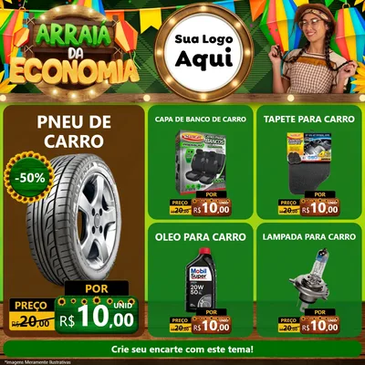 Modelo de Rede Social para Feed Facebook com o tema Arraiá de Economia para Auto peças