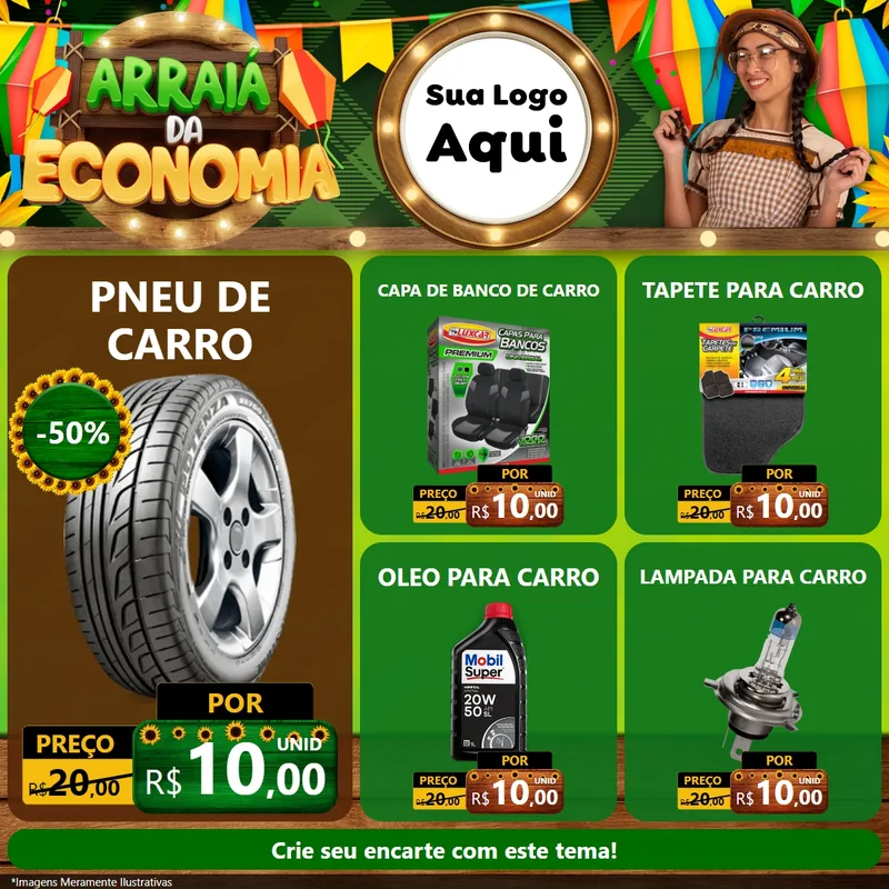 Modelo de Rede Social para Feed Facebook com o tema Arraiá de Economia para Auto peças