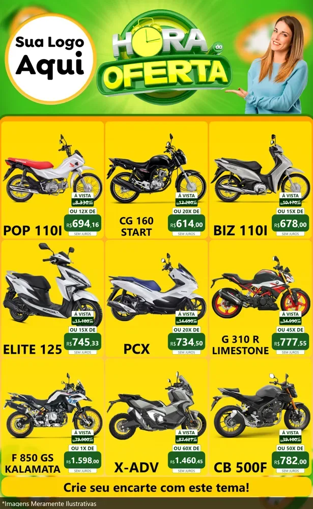 Modelo de Encarte para Encarte Grande com o tema Hora da Oferta para Concessionaria de Motos