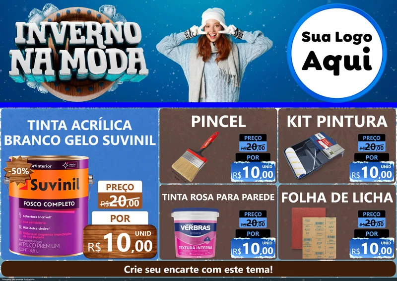 Modelo de Encarte para Encarte A4 Horizontal com o tema Inverno na Moda para Tintas e Ferramentas
