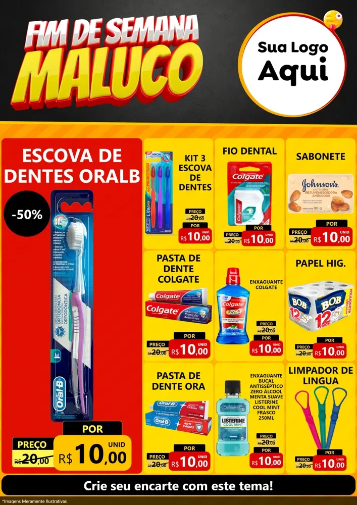 Modelo de Encarte para Encarte A4 Vertical com o tema Final de Semana Maluco para Higiene Pessoal