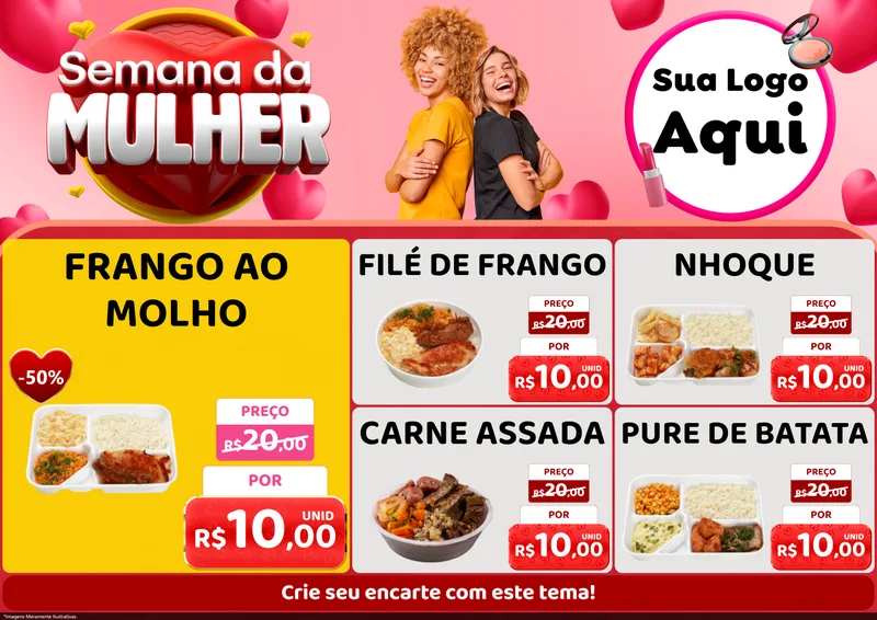 Modelo de Encarte para Encarte A4 Horizontal com o tema Semana da Mulher para Restaurante