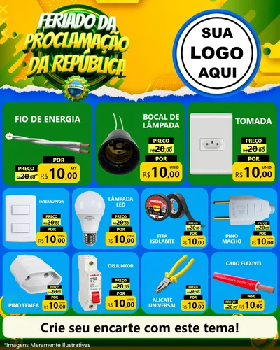Modelo de Rede Social para Feed Instagram com o tema Feriado da Proclamação da República para Materiais Elétricos