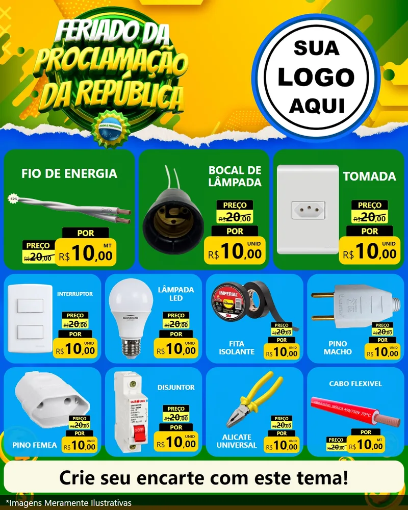 Modelo de Rede Social para Feed Instagram com o tema Feriado da Proclamação da República para Materiais Elétricos