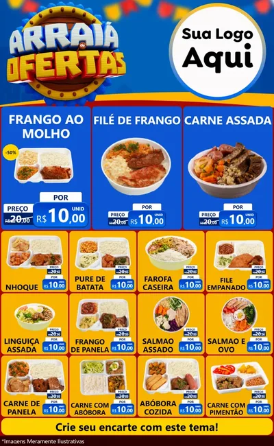 Modelo de Encarte para Encarte Grande com o tema Arraiá de Ofertas - Junina para Restaurante