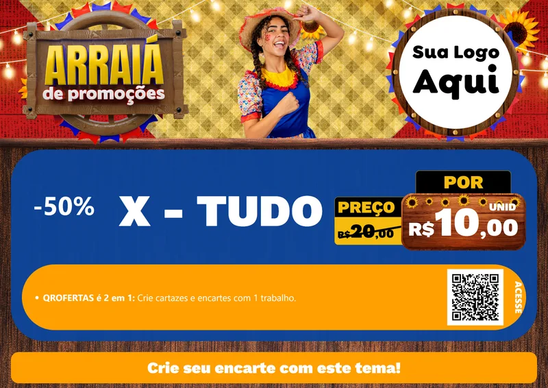 Modelo de Cartaz para Cartaz A4 Horizontal com o tema Arraiá de Promoções para Hamburgueria