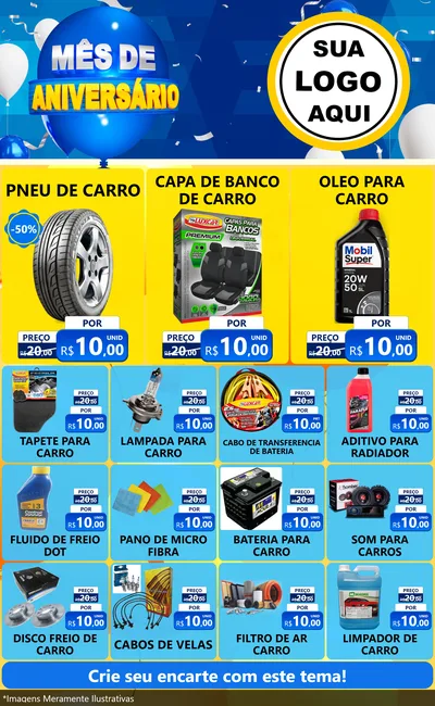 Modelo de Encarte para Encarte Grande com o tema Mês de Aniversário para Auto peças