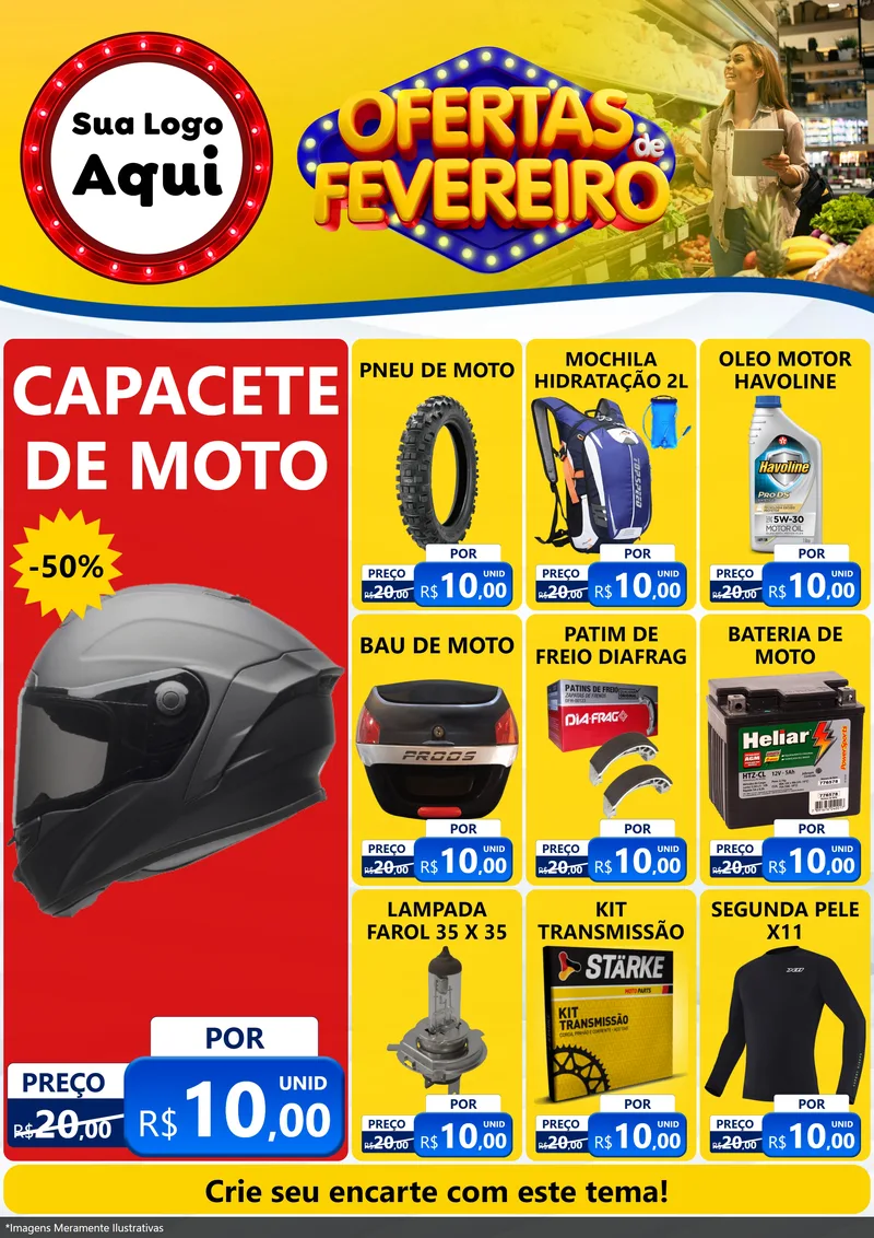Modelo de Encarte para Encarte A4 Vertical com o tema Ofertas de Fevereiro para Moto peças