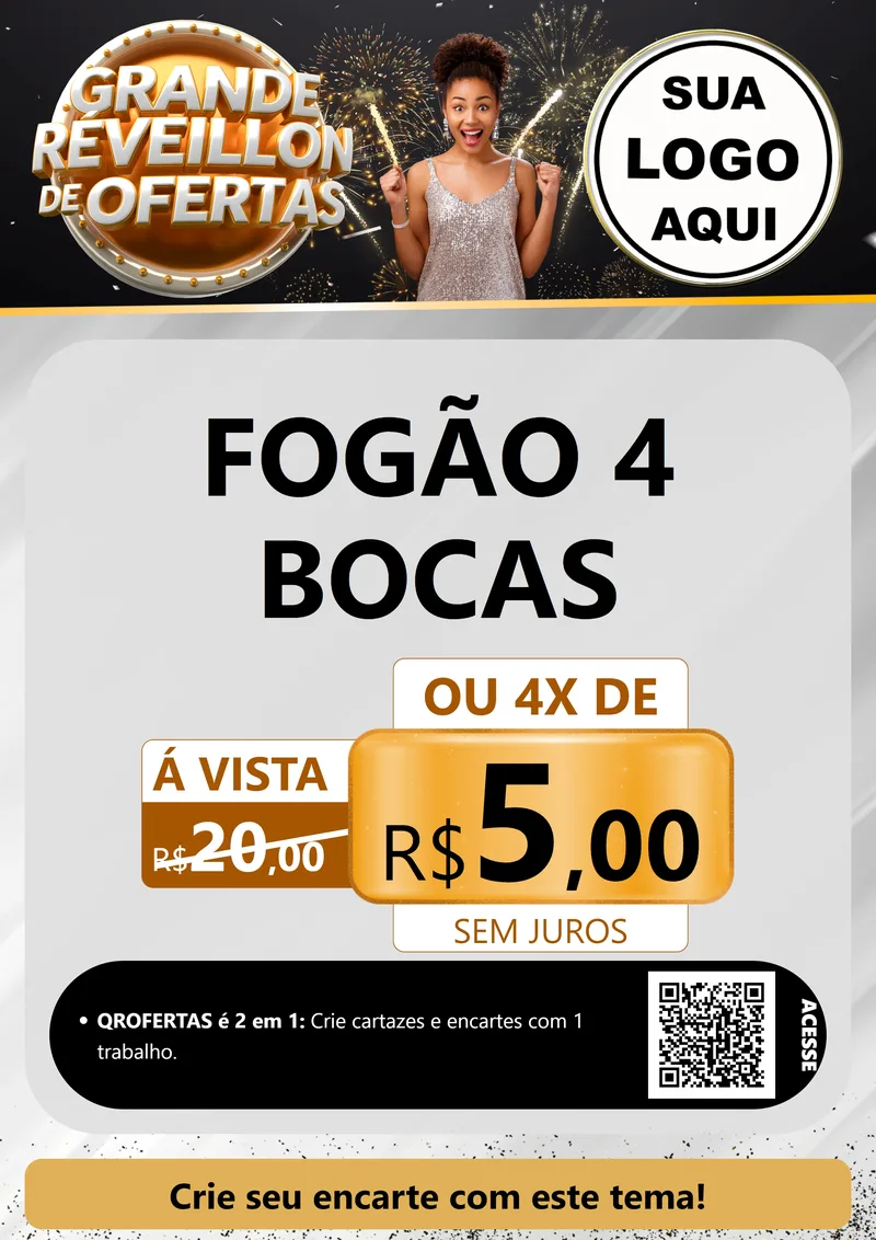 Modelo de Cartaz para Cartaz A4 Vertical com o tema Grande Réveillon de Ofertas para Móveis e Eletro