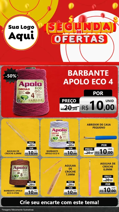 Modelo de Rede Social para Stories com o tema Segunda de Ofertas para Armarinho e Aviamentos