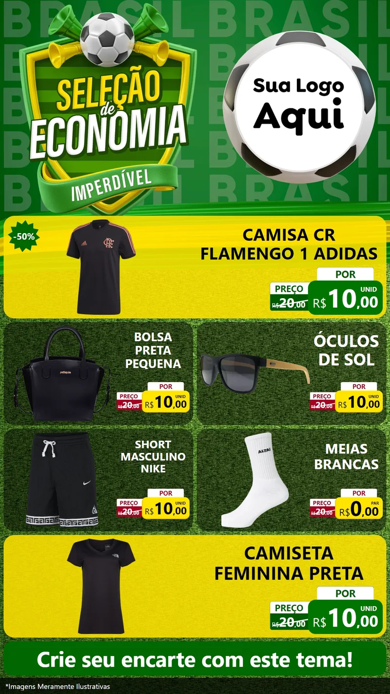 Modelo de TV para TV Vertical com o tema Seleção de Economia - Copa para Roupas e acessórios