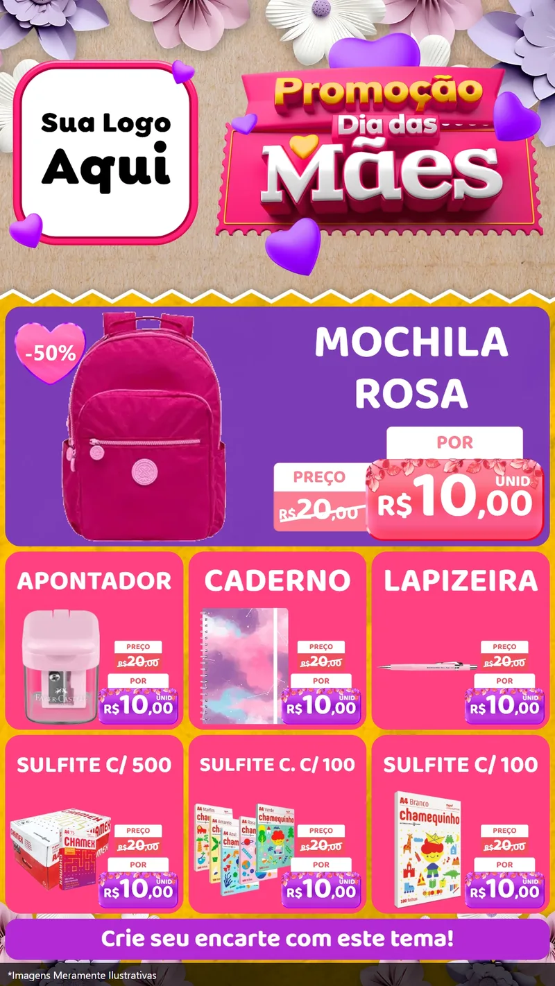 Modelo de Rede Social para Stories com o tema Promoção Dia das Mães para Papelaria