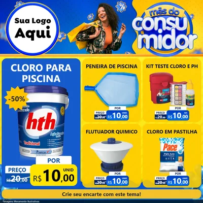 Modelo de Rede Social para Feed Facebook com o tema Mês do Consumidor para Produtos para Piscina