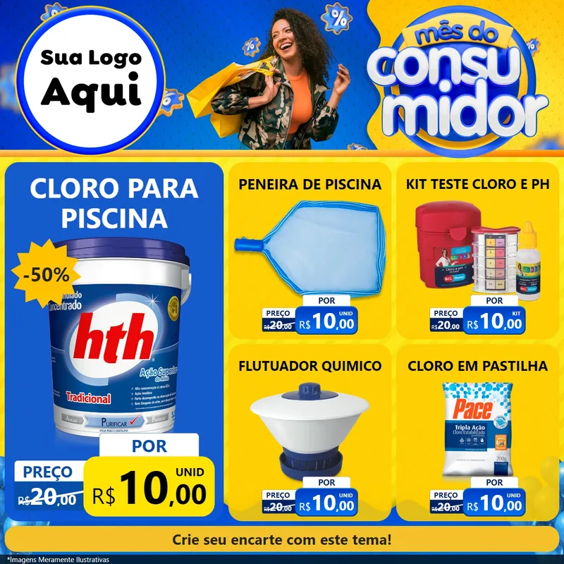 Modelo de Rede Social para Feed Facebook com o tema Mês do Consumidor para Produtos para Piscina