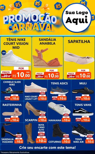 Modelo de Encarte para Encarte Grande com o tema Promoção de Carnaval para Calçados