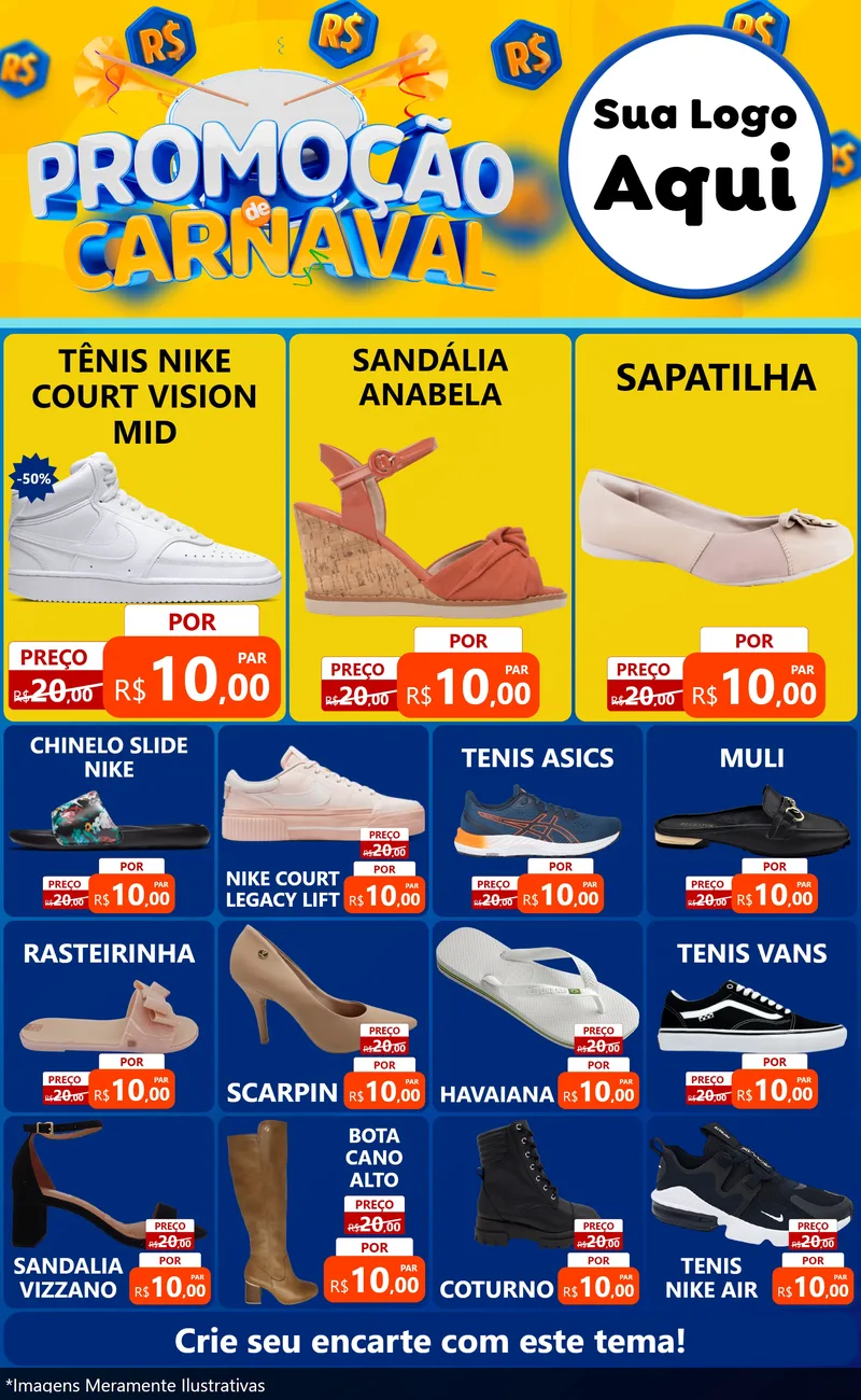 Modelo de Encarte para Encarte Grande com o tema Promoção de Carnaval para Calçados
