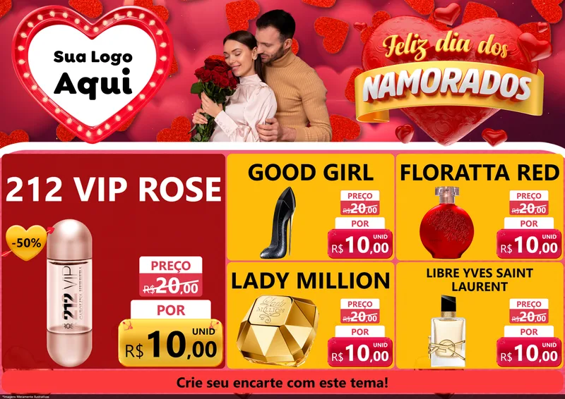 Modelo de Encarte para Encarte A4 Horizontal com o tema Feliz Dia Dos Namorados para Perfumes
