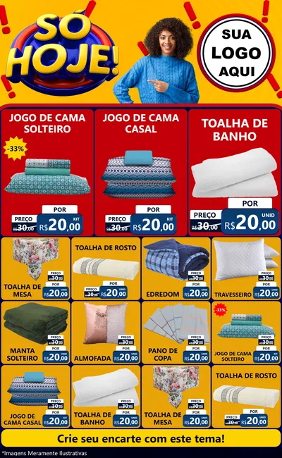 Modelo de Encarte para Encarte Grande com o tema Só Hoje! para Cama, Mesa e Banho