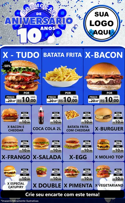 Modelo de Encarte para Encarte Grande com o tema Promoção de Aniversário - 10 Anos para Hamburgueria